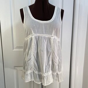 MIKK Couture 100% Cotton White Empire Waist, Ruffled Hem, Sleeveless Top, L